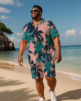 Hawaiian Vacation Style Men's Plus Size Pockets Shirt Shorts Suit